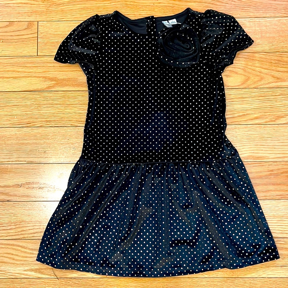 Janie and Jack girls velvet black and gold dress with flower size small